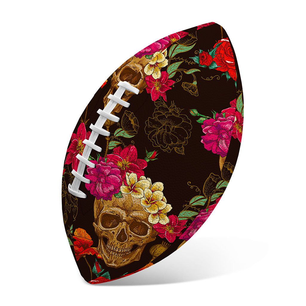 Vintage Flowers Skull Pattern Print Rugby Ball