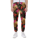 Vintage Flowers Skull Pattern Print Scuba Joggers