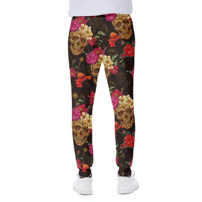 Vintage Flowers Skull Pattern Print Scuba Joggers