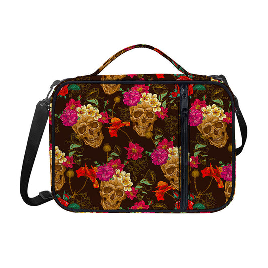 Vintage Flowers Skull Pattern Print Shoulder Strap Bible Bag