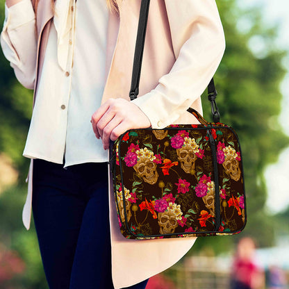 Vintage Flowers Skull Pattern Print Shoulder Strap Bible Bag