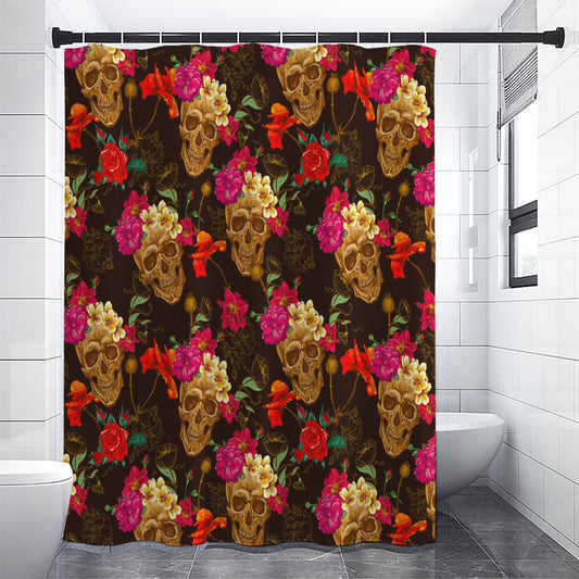 Vintage Flowers Skull Pattern Print Shower Curtain