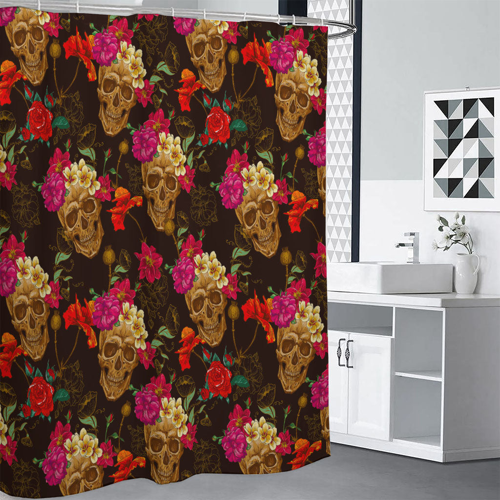Vintage Flowers Skull Pattern Print Shower Curtain