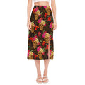 Vintage Flowers Skull Pattern Print Side Slit Midi Skirt