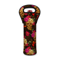 Vintage Flowers Skull Pattern Print Single Neoprene Wine Tote