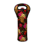 Vintage Flowers Skull Pattern Print Single Neoprene Wine Tote