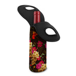 Vintage Flowers Skull Pattern Print Single Neoprene Wine Tote