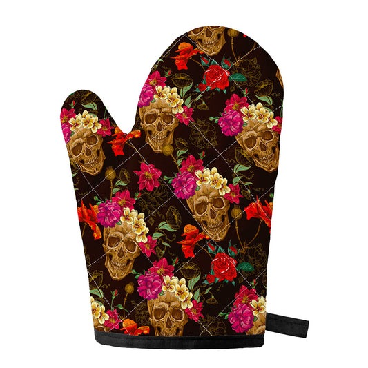 Vintage Flowers Skull Pattern Print Single Oven Mitt