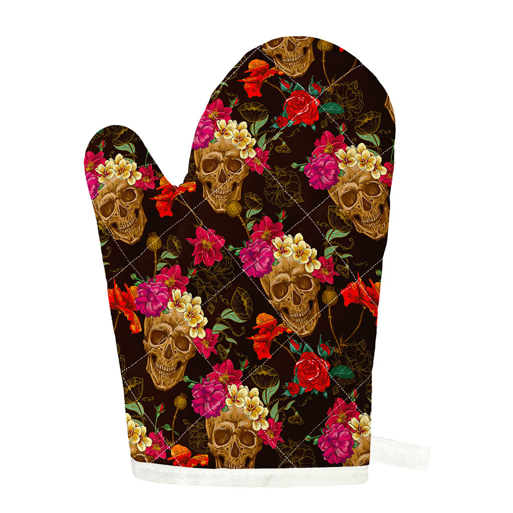 Vintage Flowers Skull Pattern Print Single Oven Mitt