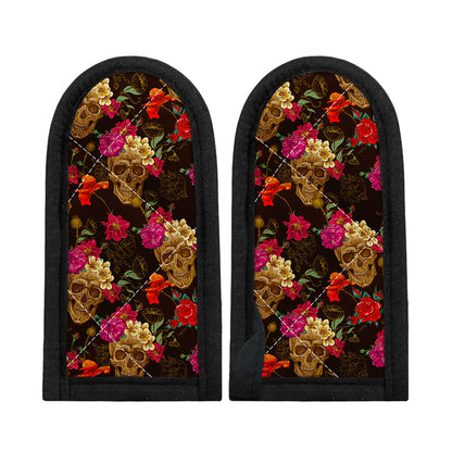 Vintage Flowers Skull Pattern Print Skillet Handle Cover