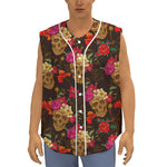 Vintage Flowers Skull Pattern Print Sleeveless Baseball Jersey