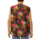 Vintage Flowers Skull Pattern Print Sleeveless Baseball Jersey