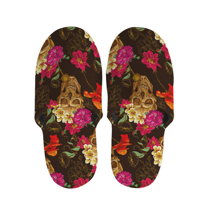 Vintage Flowers Skull Pattern Print Slippers