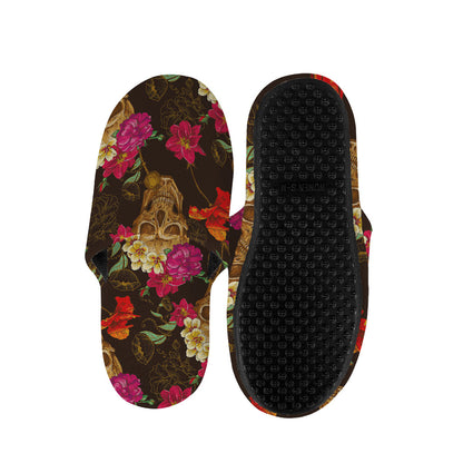 Vintage Flowers Skull Pattern Print Slippers