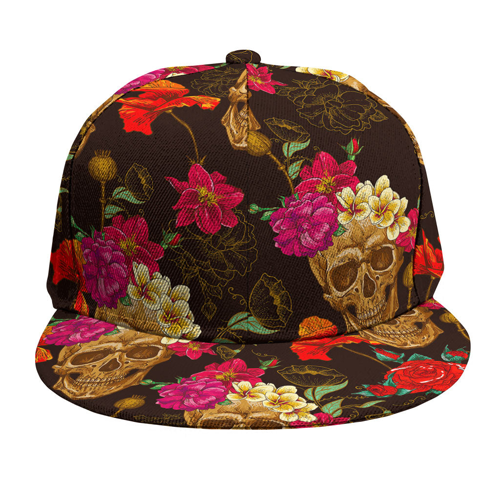 Vintage Flowers Skull Pattern Print Snapback Cap