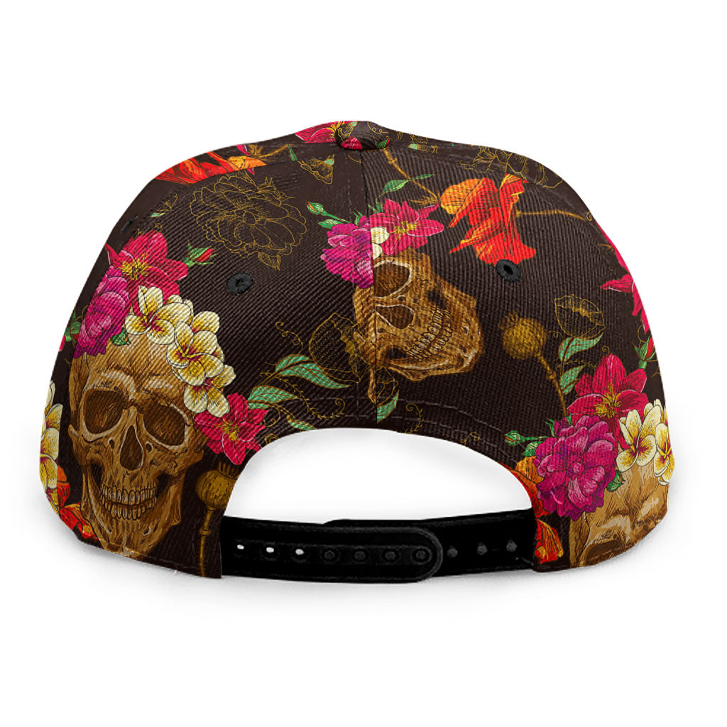 Vintage Flowers Skull Pattern Print Snapback Cap