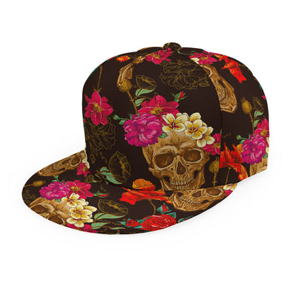 Vintage Flowers Skull Pattern Print Snapback Cap