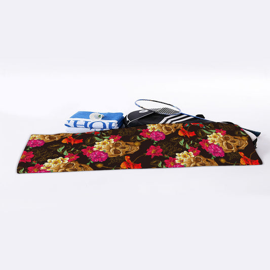 Vintage Flowers Skull Pattern Print Sports Towel