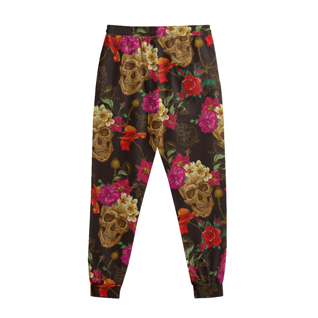 Vintage Flowers Skull Pattern Print Sweatpants