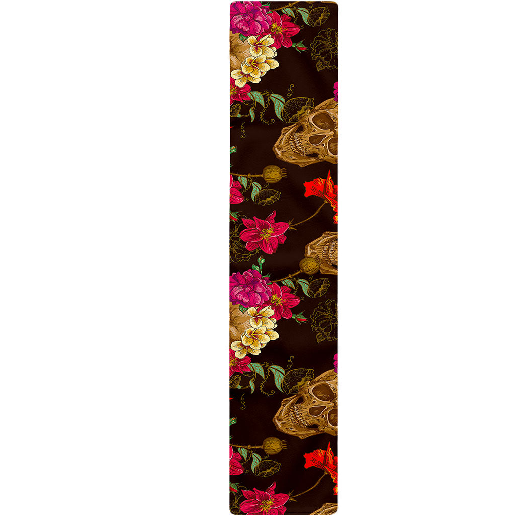Vintage Flowers Skull Pattern Print Table Runner
