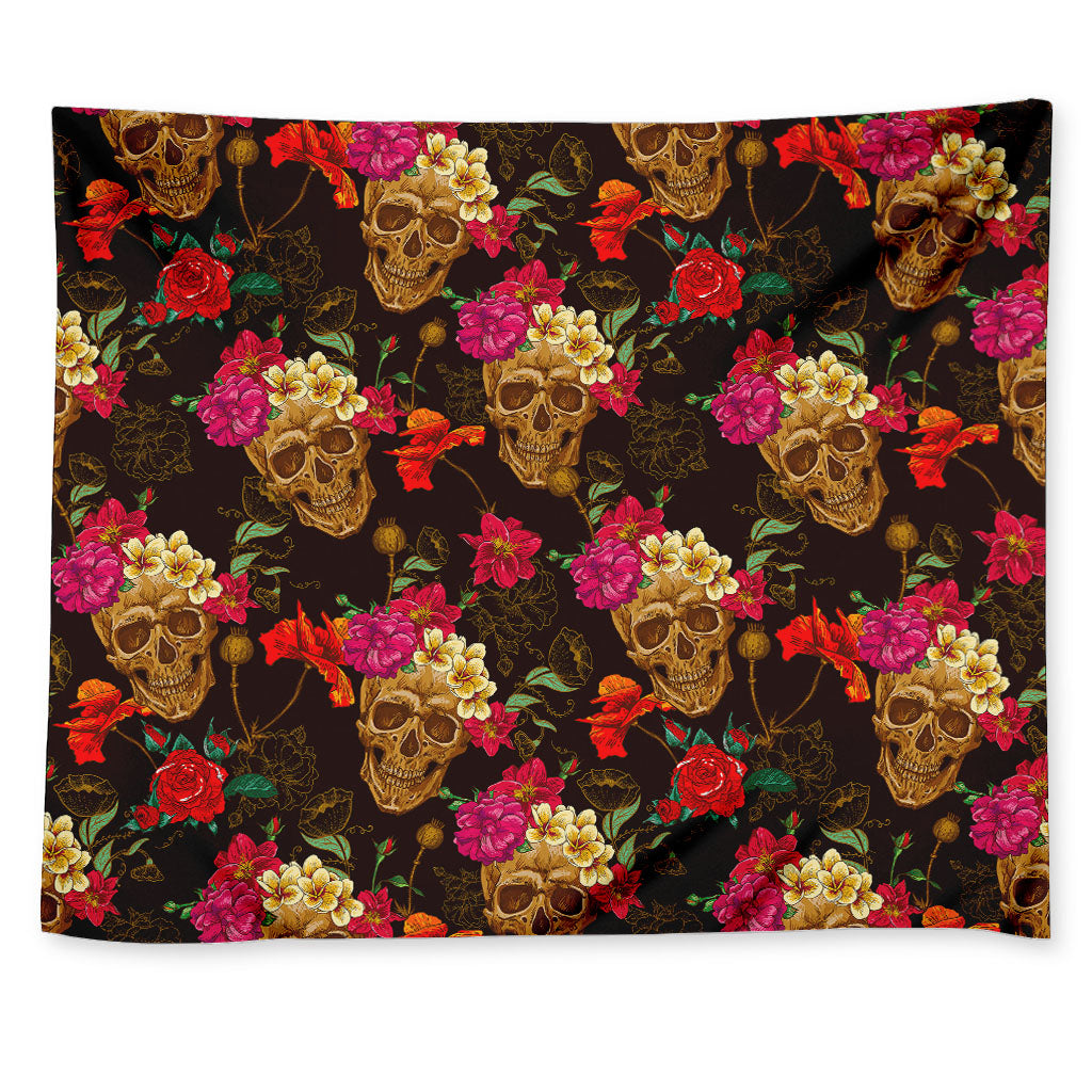 Vintage Flowers Skull Pattern Print Tapestry