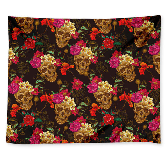 Vintage Flowers Skull Pattern Print Tapestry
