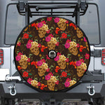 Vintage Flowers Skull Pattern Print Tire Cover With Camera Hole