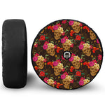 Vintage Flowers Skull Pattern Print Tire Cover With Camera Hole