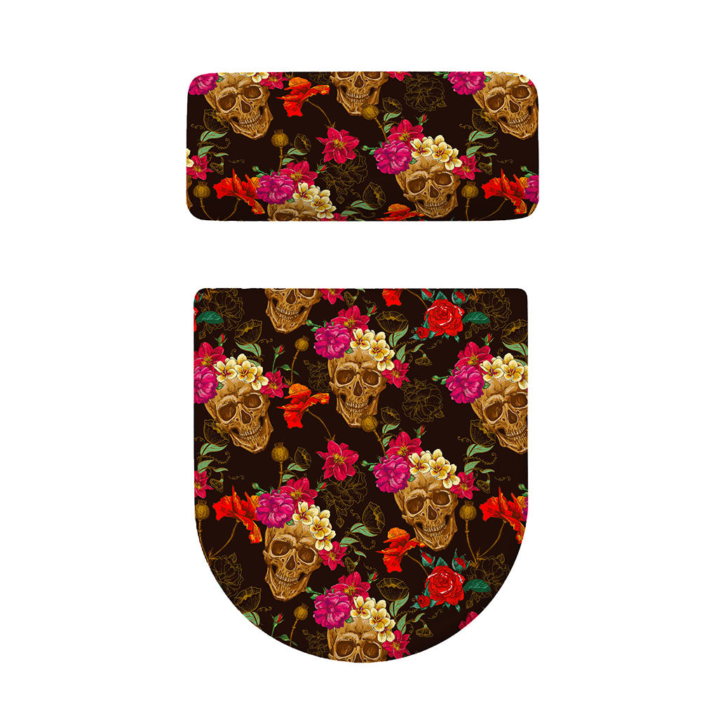 Vintage Flowers Skull Pattern Print Toilet Lid And Tank Cover Set