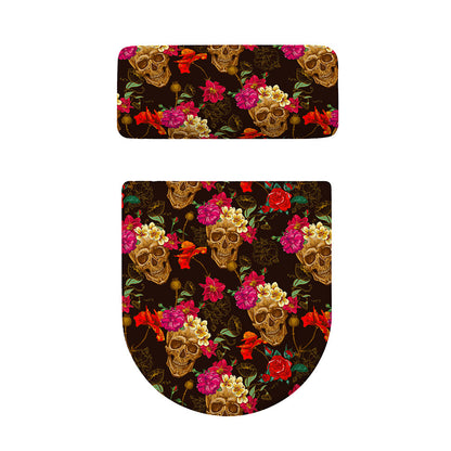 Vintage Flowers Skull Pattern Print Toilet Lid And Tank Cover Set
