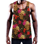 Vintage Flowers Skull Pattern Print Training Tank Top