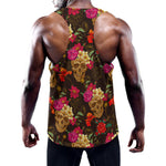 Vintage Flowers Skull Pattern Print Training Tank Top