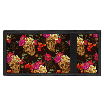Vintage Flowers Skull Pattern Print Trifold Wallet
