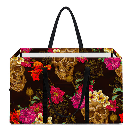 Vintage Flowers Skull Pattern Print Utility Tote Bag