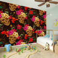 Vintage Flowers Skull Pattern Print Wall Sticker