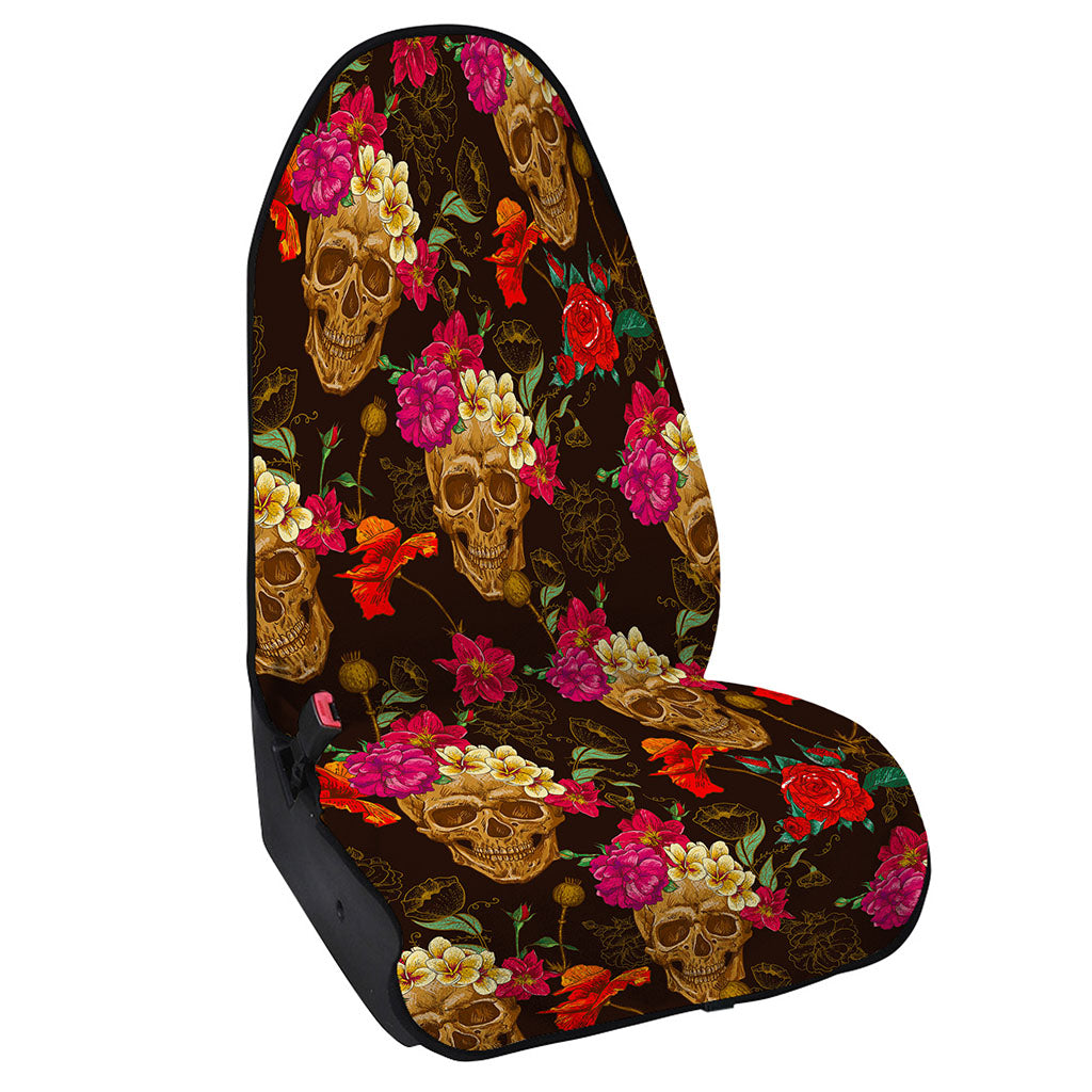 Vintage Flowers Skull Pattern Print Waterproof Car Seat Cover