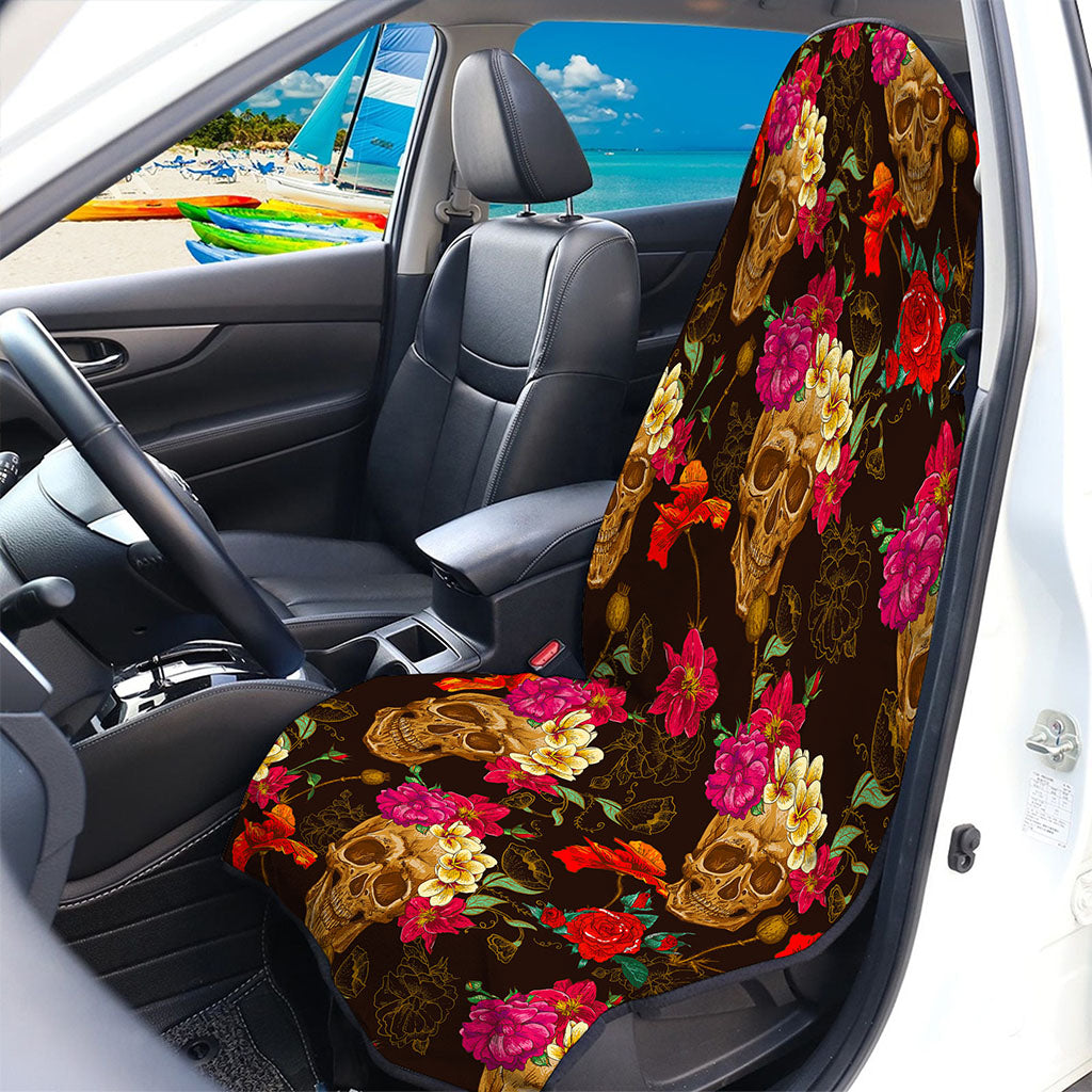 Vintage Flowers Skull Pattern Print Waterproof Car Seat Cover