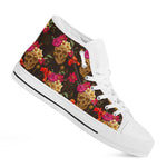 Vintage Flowers Skull Pattern Print White High Top Sneakers