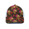 Vintage Flowers Skull Pattern Print White Mesh Trucker Hat
