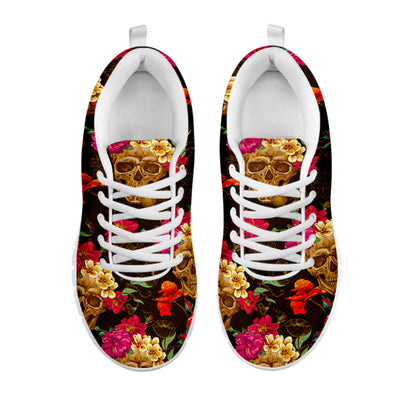 Vintage Flowers Skull Pattern Print White Running Shoes