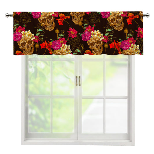Vintage Flowers Skull Pattern Print Window Valance