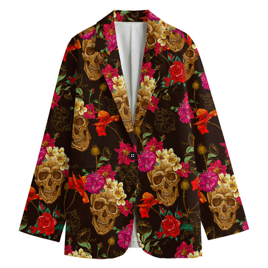 Vintage Flowers Skull Pattern Print Women's Blazer