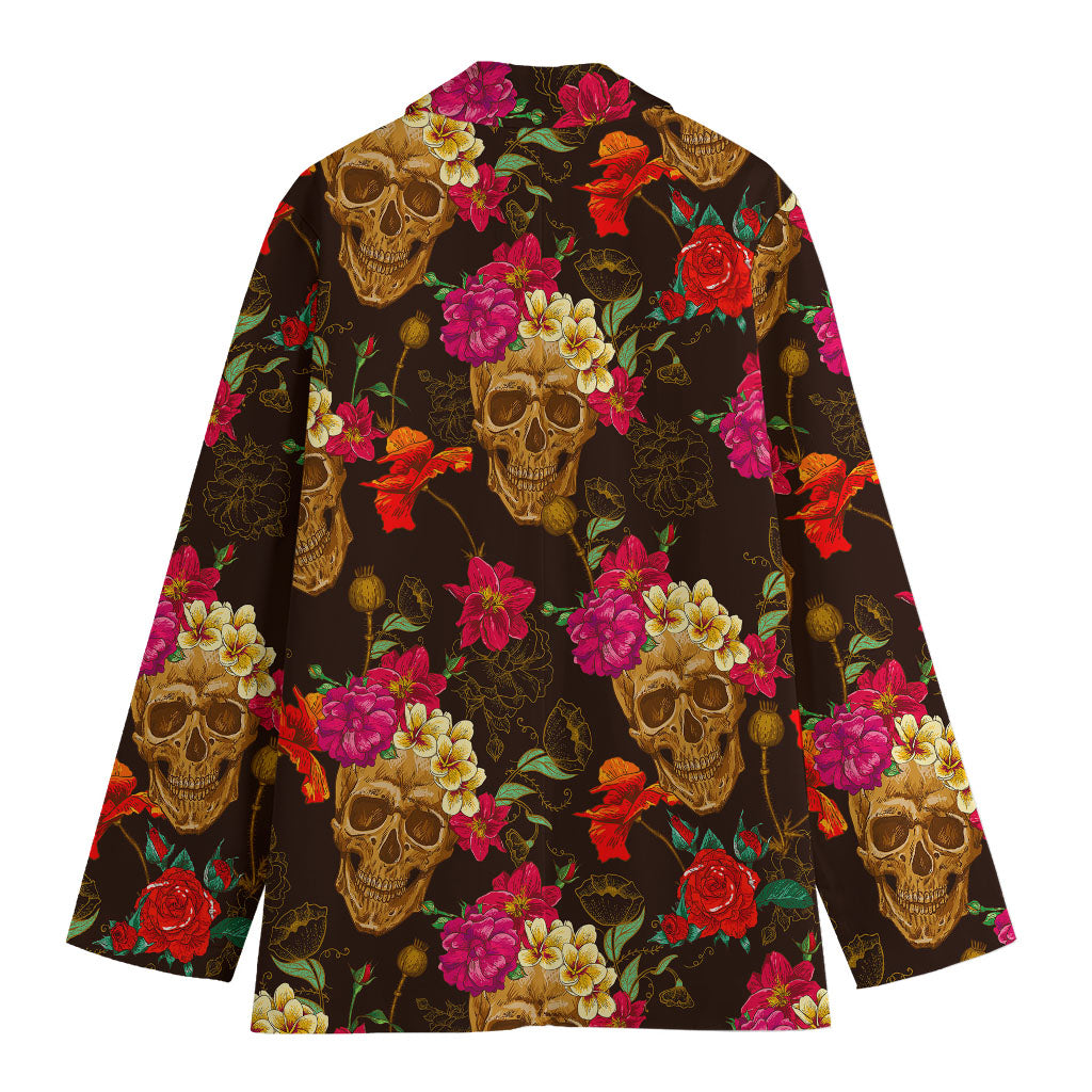 Vintage Flowers Skull Pattern Print Women's Blazer