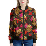Vintage Flowers Skull Pattern Print Women's Bomber Jacket