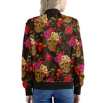 Vintage Flowers Skull Pattern Print Women's Bomber Jacket