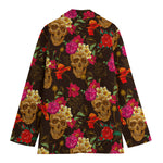 Vintage Flowers Skull Pattern Print Women's Cotton Blazer