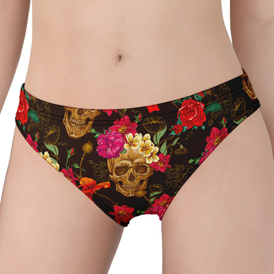 Vintage Flowers Skull Pattern Print Women's Panties