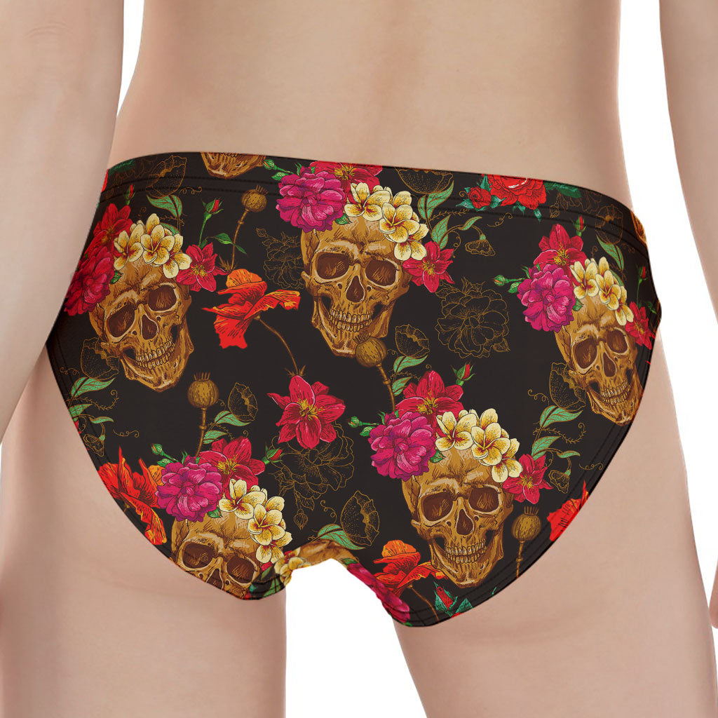 Vintage Flowers Skull Pattern Print Women's Panties