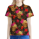 Vintage Flowers Skull Pattern Print Women's Polo Shirt