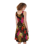 Vintage Flowers Skull Pattern Print Women's Sleeveless Dress